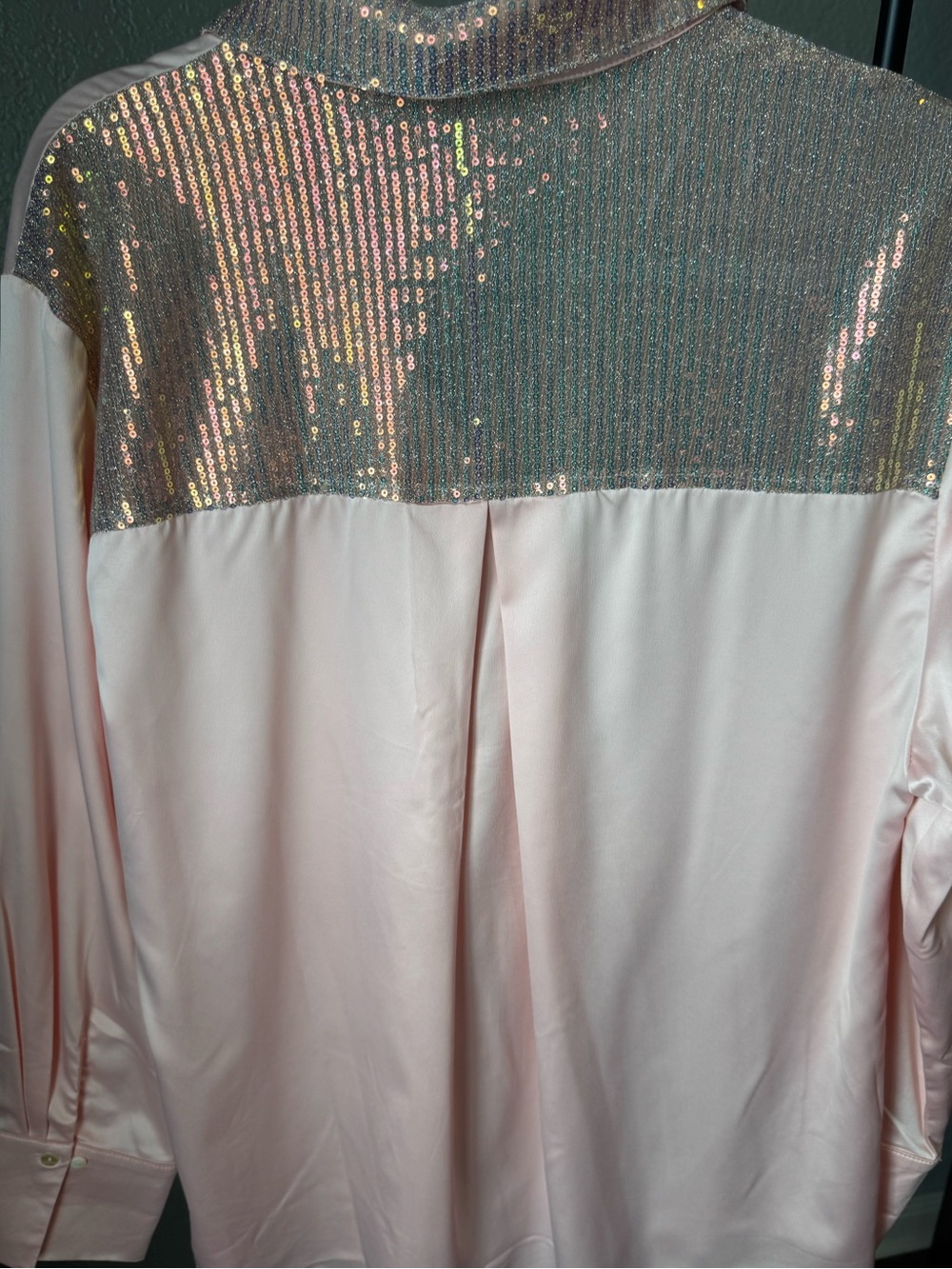 GeeGee Pink Sequin-Front Button-Up Blouse - Picture 4 of 4